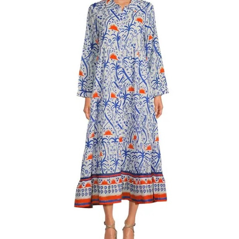 Floral Blue and Orange Maxi Dress